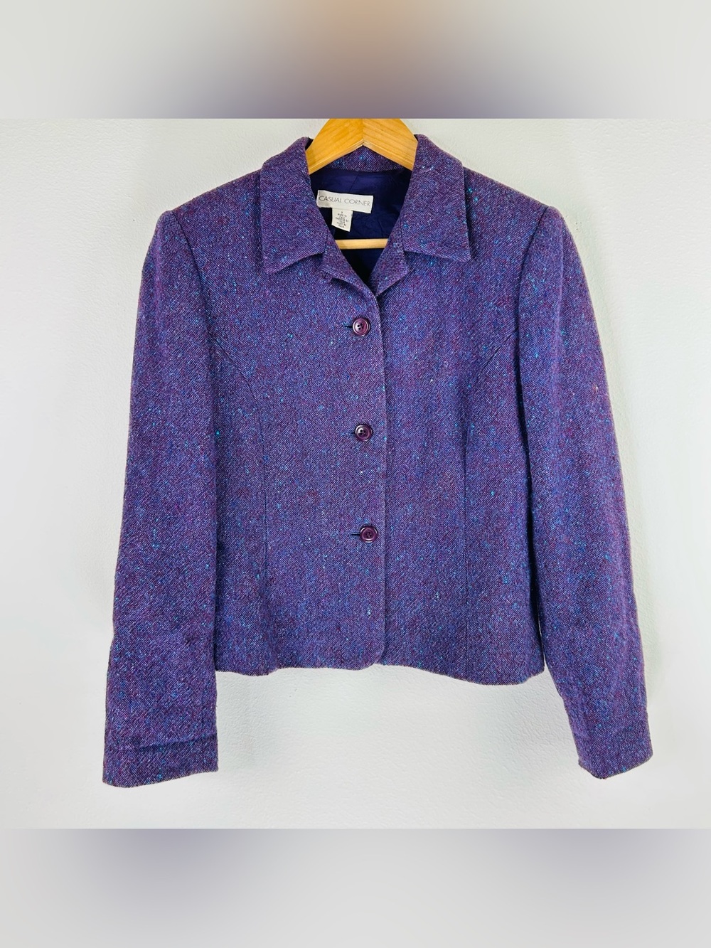 Vtg Casual Corner Women’s Purple Three Button Wool Blend Career Jacket Size 4 - Picture 1 of 10